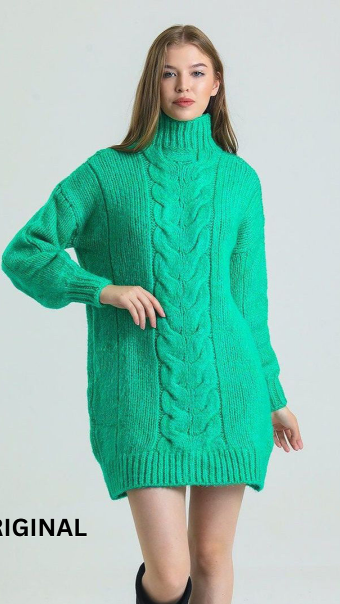 Knit Long Cardigan High Neck Women Sweater Dress