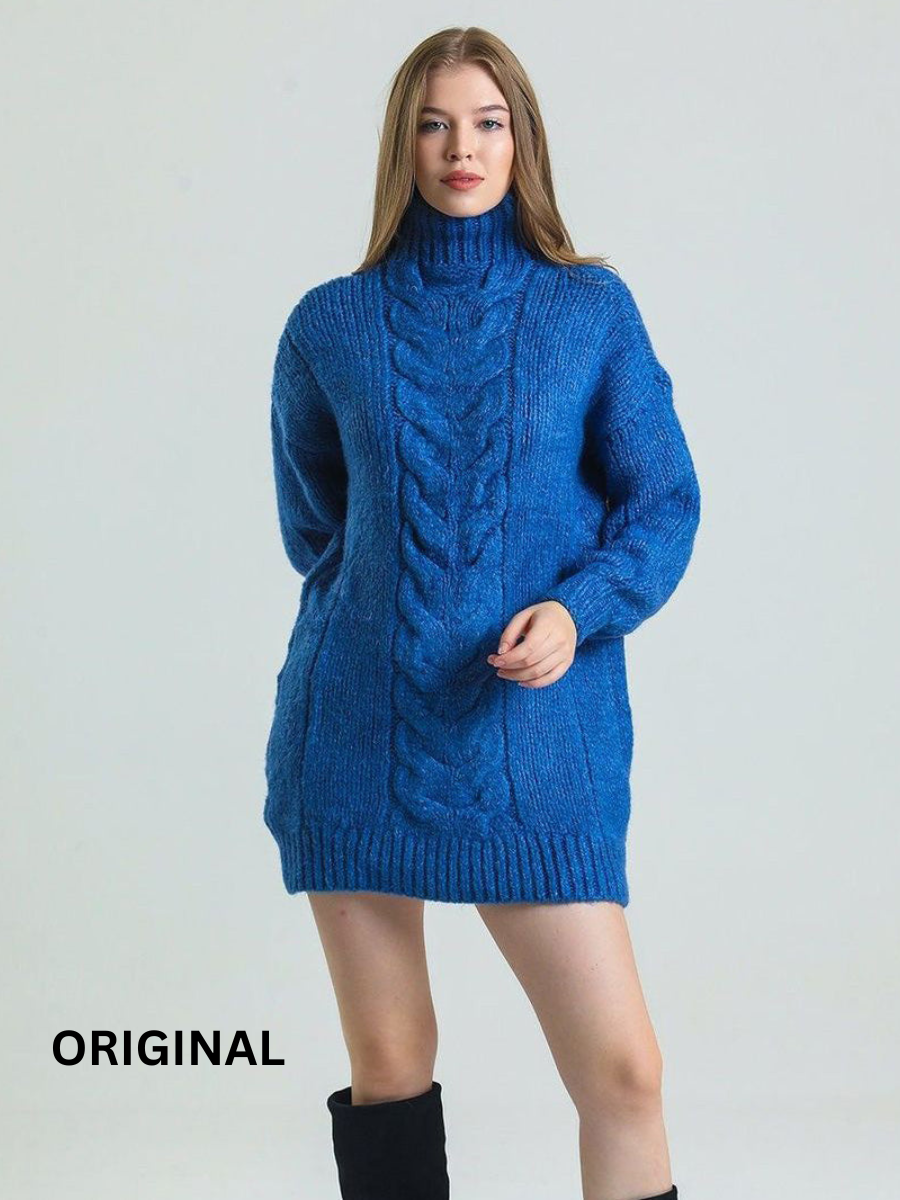 Knit Long Cardigan High Neck Women Sweater Dress