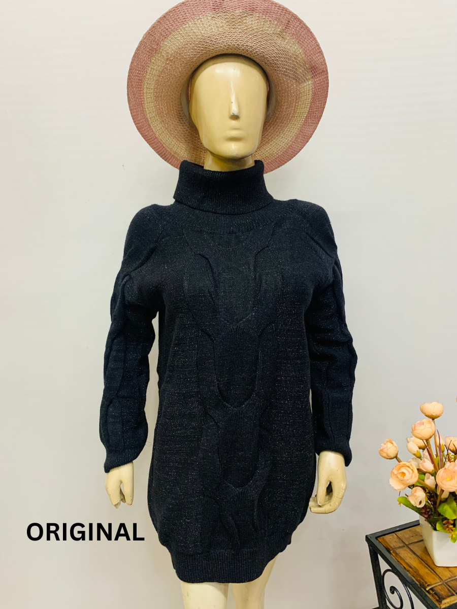 Knit Long Cardigan High Neck Women Sweater Dress