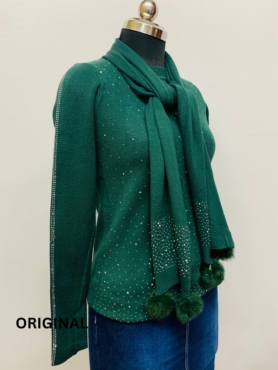 Knitted Woolen Top With Stole