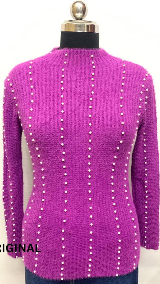 Knitted Woolen Women Pearl Beaded Top