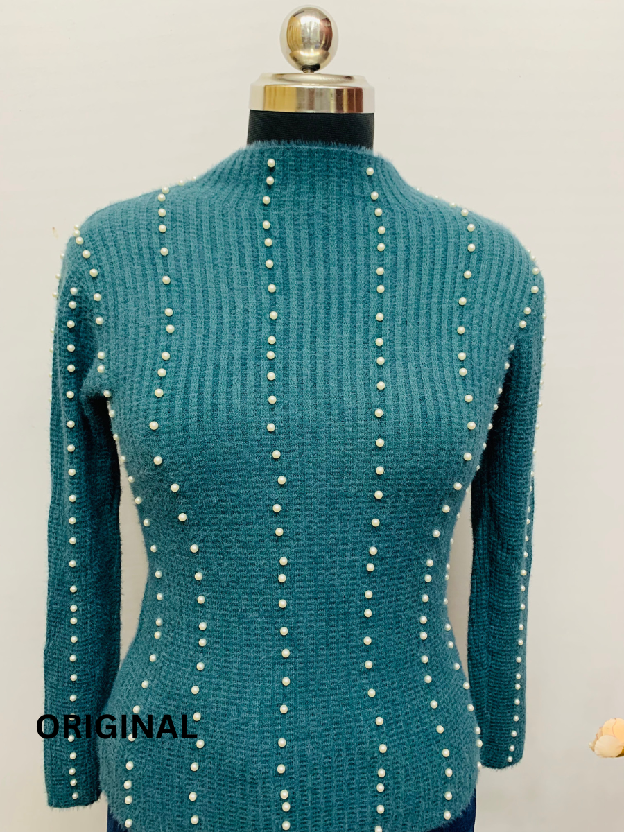 Knitted Woolen Women Pearl Beaded Top