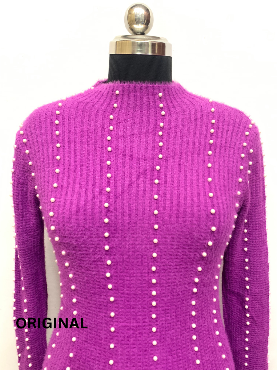 Knitted Woolen Women Pearl Beaded Top FC1370