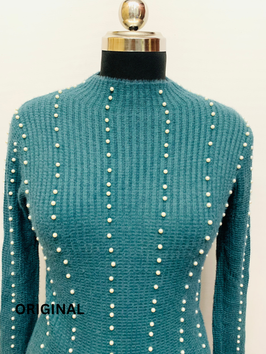 Knitted Woolen Women Pearl Beaded Top FC1370