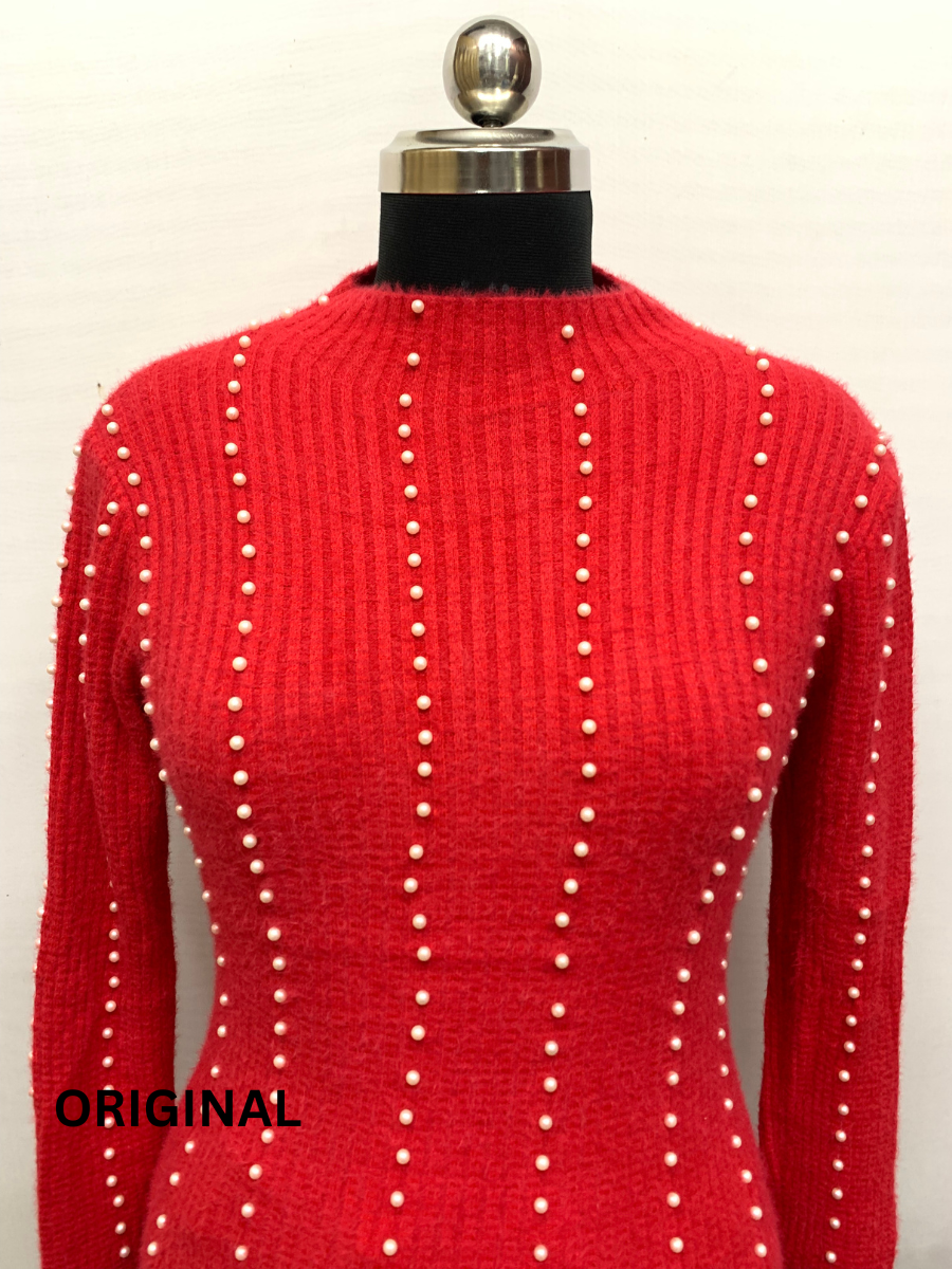 Knitted Woolen Women Pearl Beaded Top FC1370