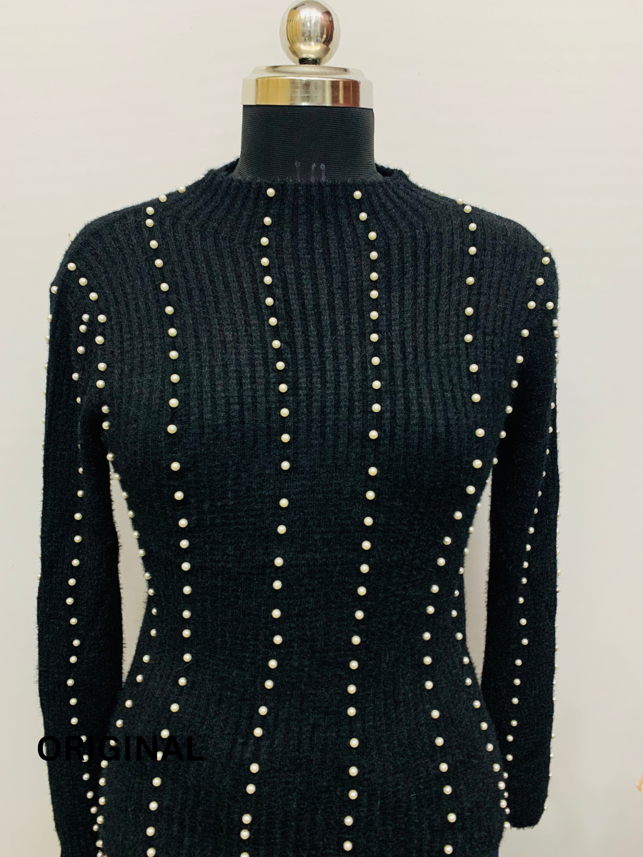 Knitted Woolen Women Pearl Beaded Top FC1370