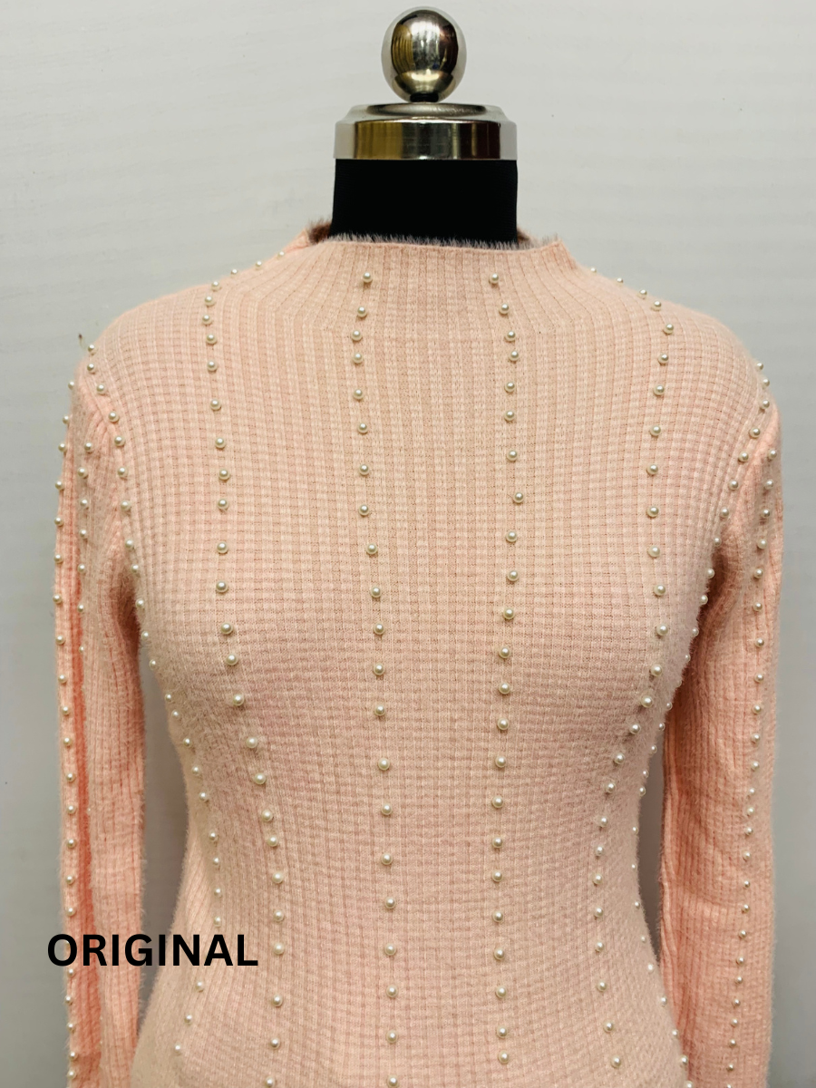 Knitted Woolen Women Pearl Beaded Top FC1370