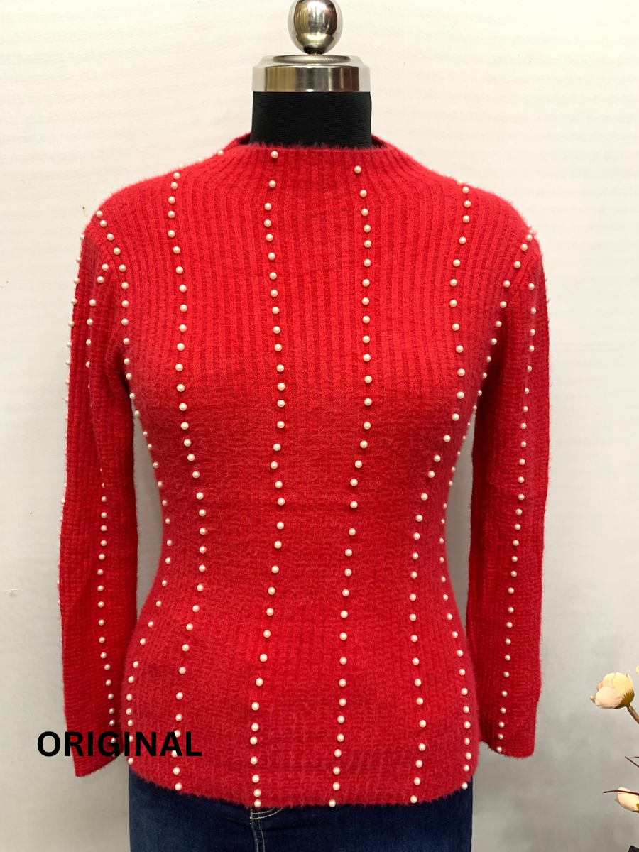 Knitted Woolen Women Pearl Beaded Top