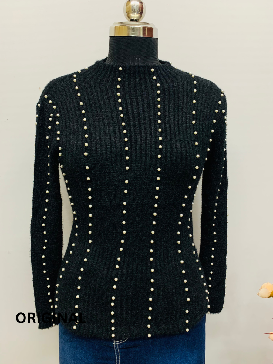 Knitted Woolen Women Pearl Beaded Top FC1370