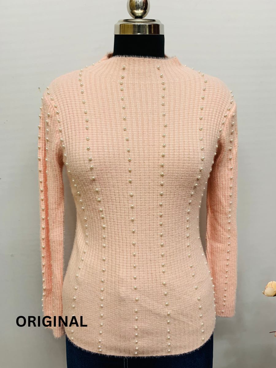 Knitted Woolen Women Pearl Beaded Top FC1370