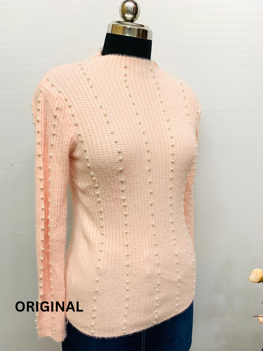 Knitted Woolen Women Pearl Beaded Top FC1370