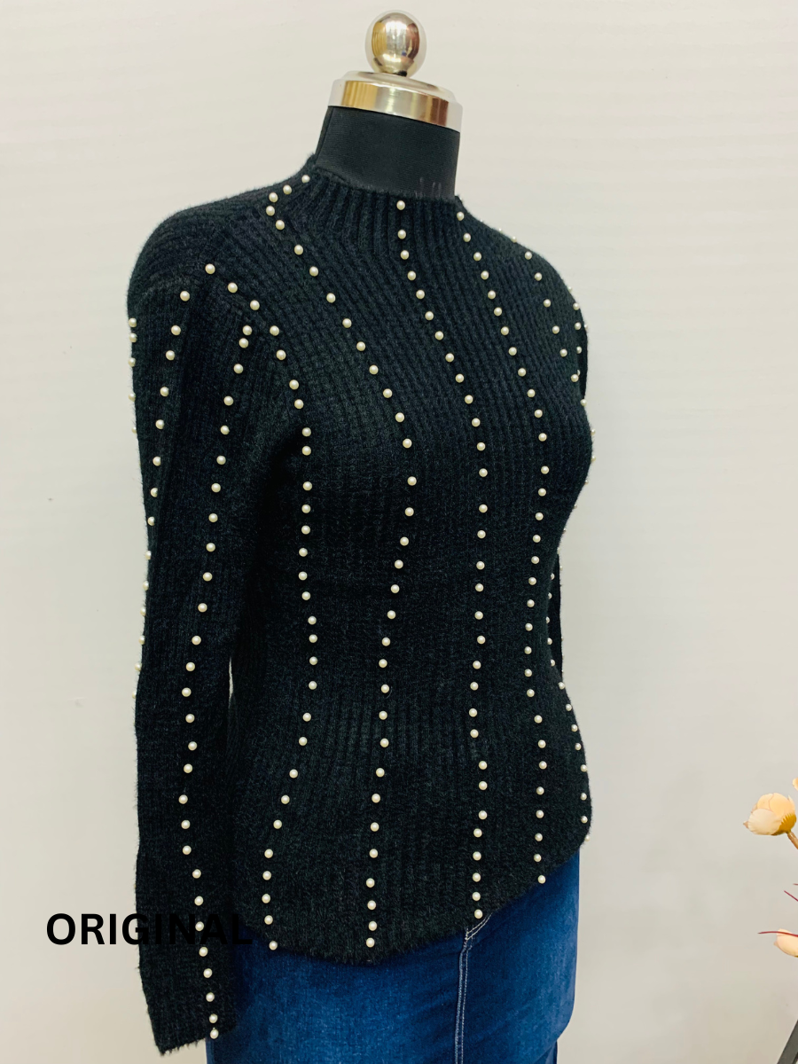 Knitted Woolen Women Pearl Beaded Top FC1370