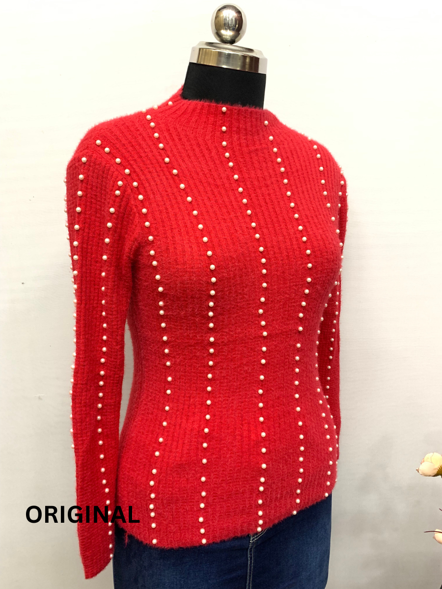 Knitted Woolen Women Pearl Beaded Top FC1370