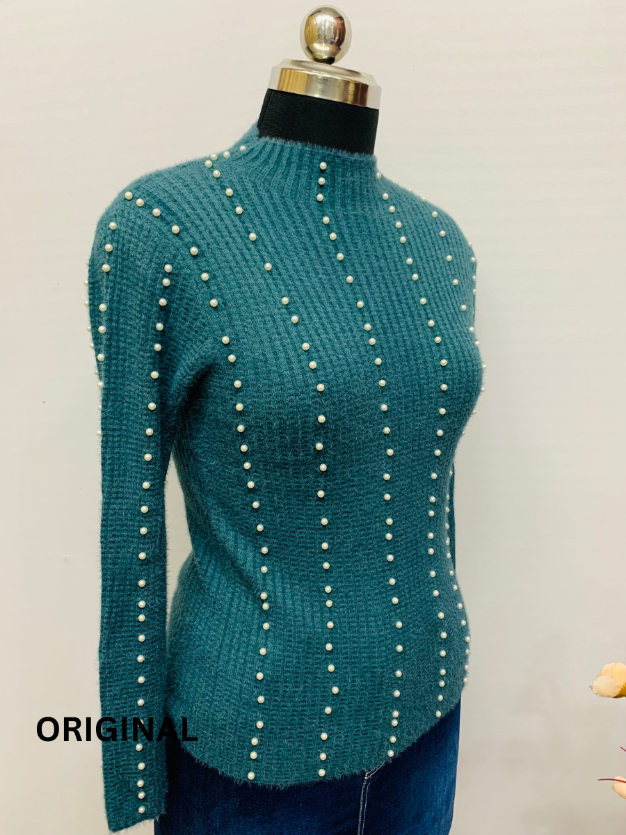 Knitted Woolen Women Pearl Beaded Top FC1370