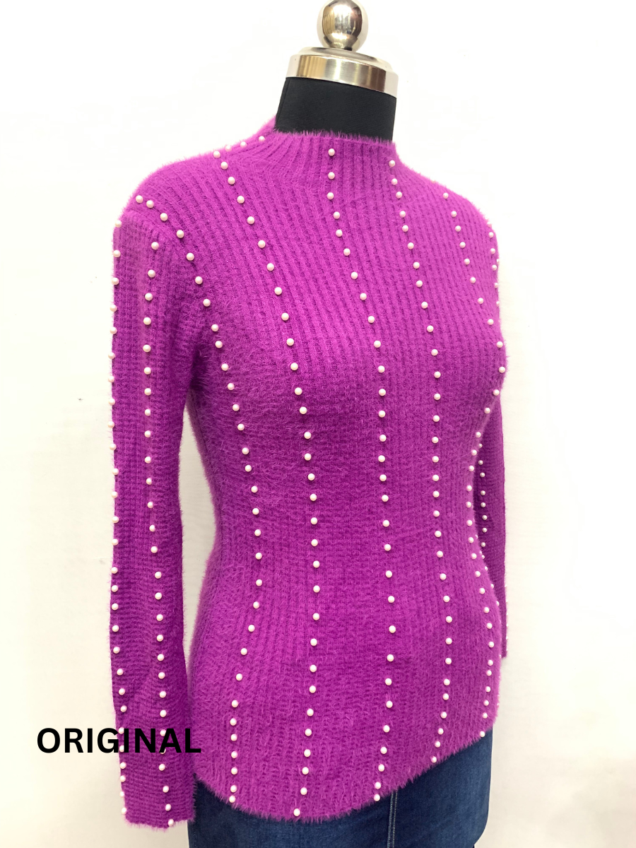 Knitted Woolen Women Pearl Beaded Top FC1370