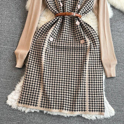 Knitting Dress With Block Pattern Brown