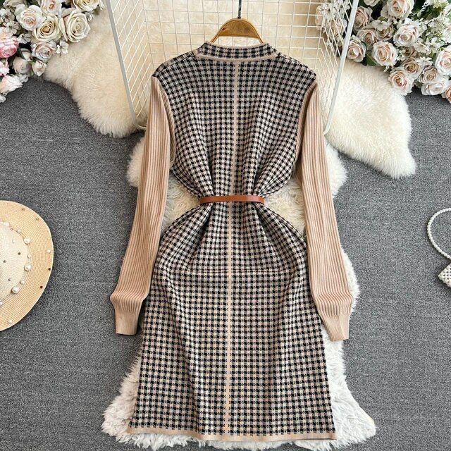 Knitting Dress With Block Pattern Brown