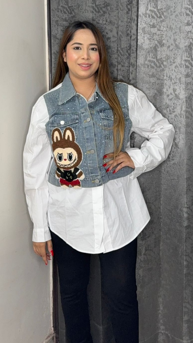 Labubu Printed Half Denim Shirt FC1838