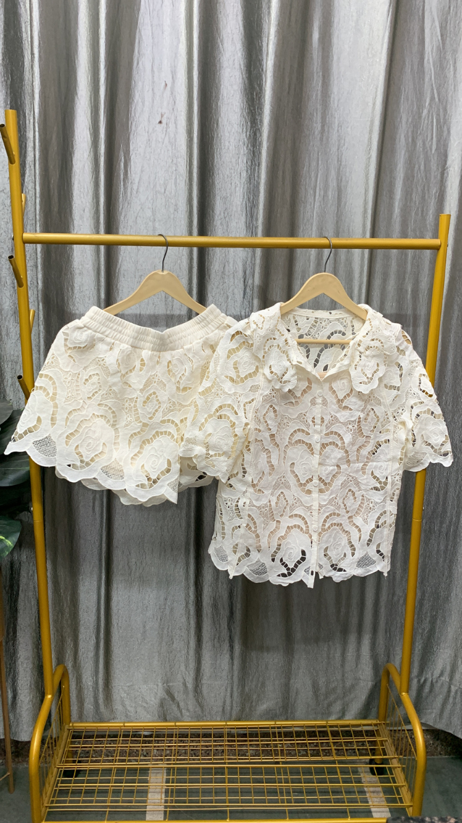 Lace Design Top And Shorts Coord Set FC2458