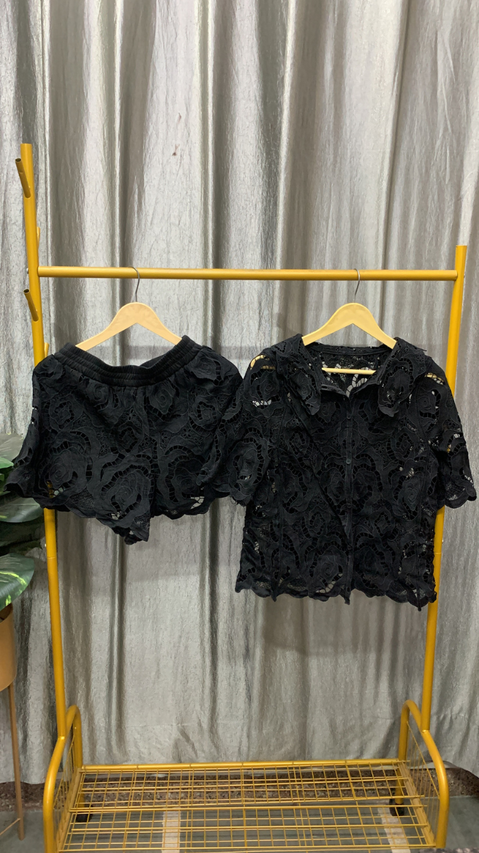 Lace Design Top And Shorts Coord Set FC2458
