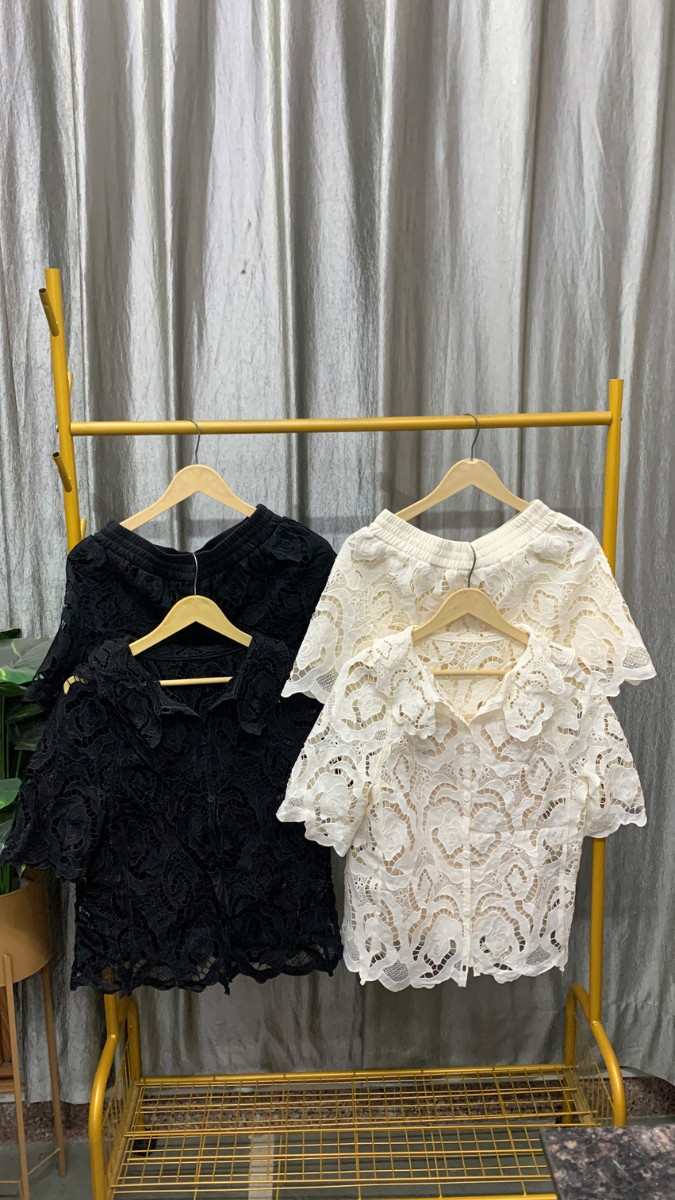 Lace Design Top And Shorts Coord Set FC2458