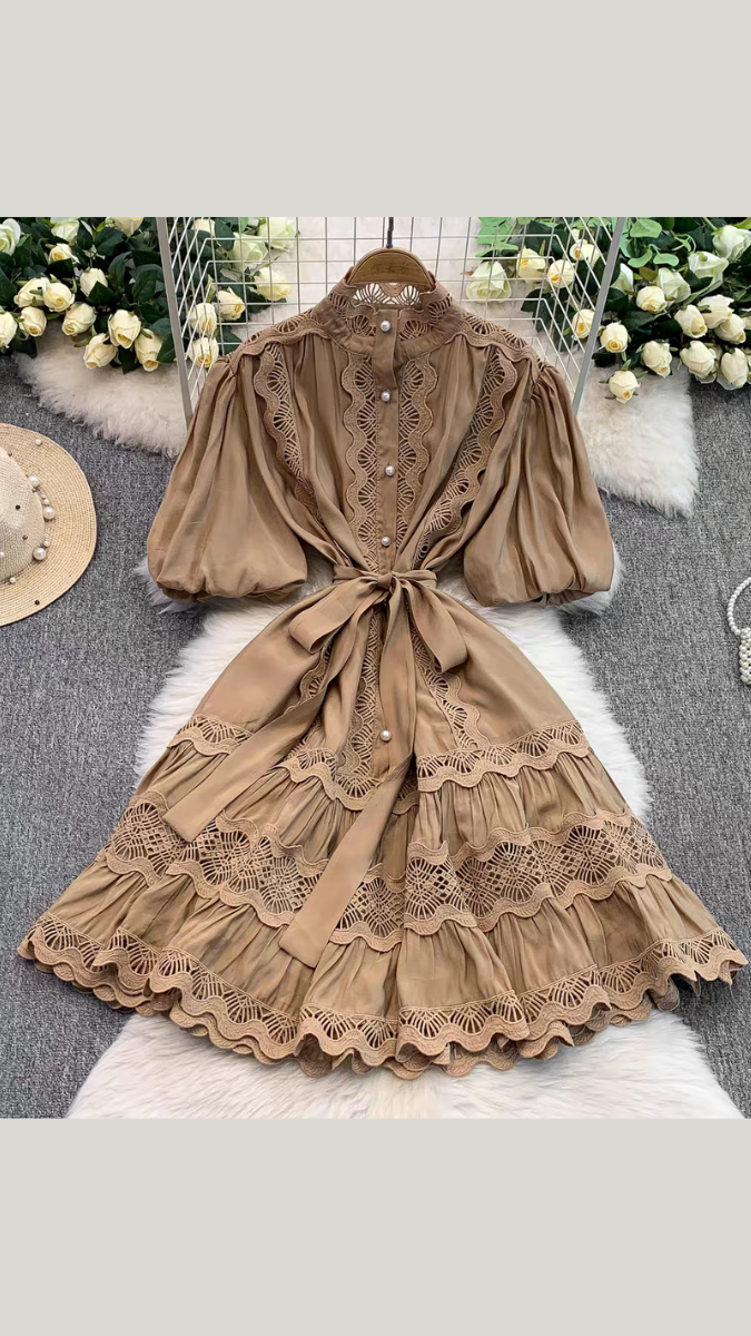 Lace Designed Balloon Half Sleeve Mini Dress FC2162