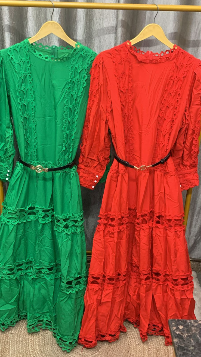 Lace Designed Balloon Sleeve Maxi Dress FC2288