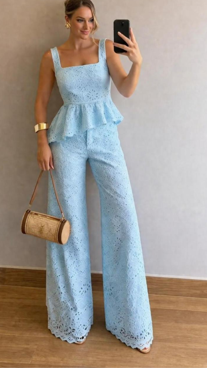 Lace Designed Peplum Top And Pant Coord Set FC2425