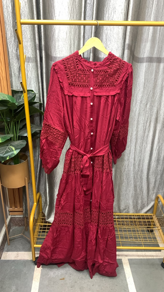 Lace Designed Round Neck A- Line Dress FC2567