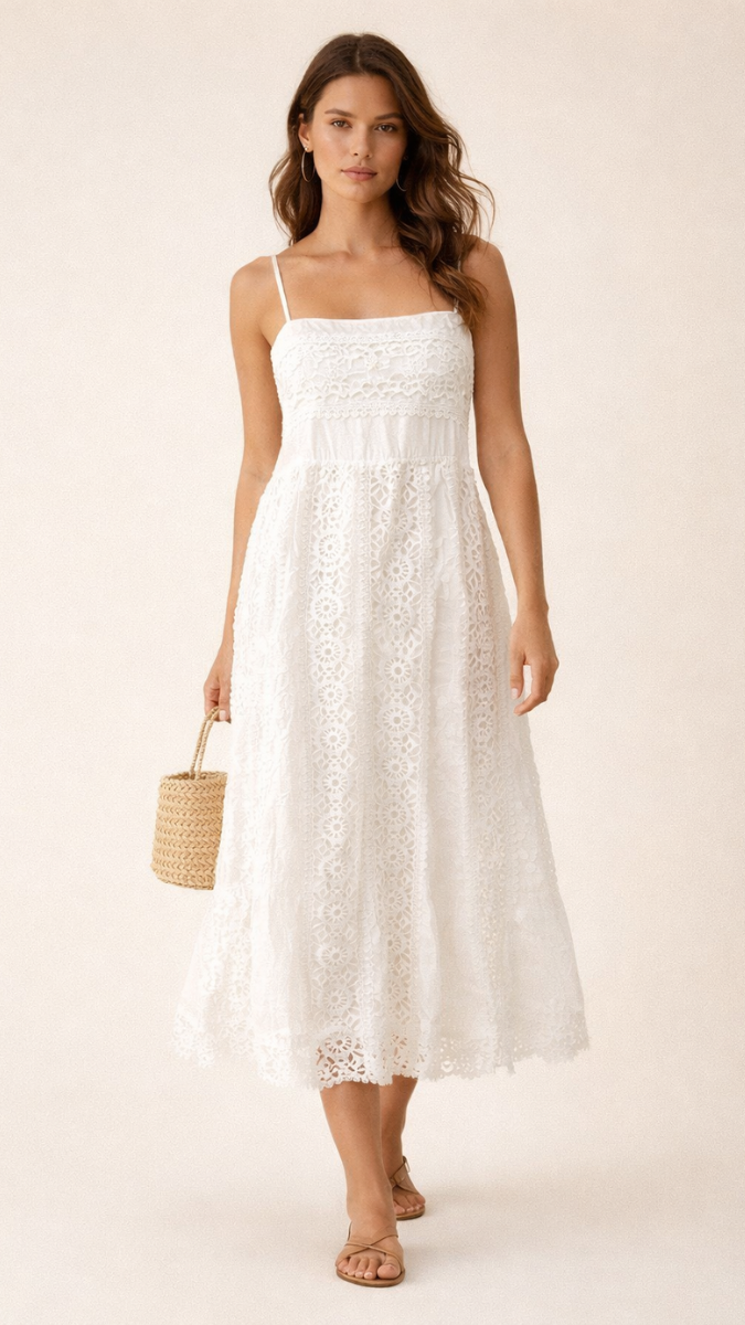 Lace Designed Strap Sleeve Midi Dress FC2273