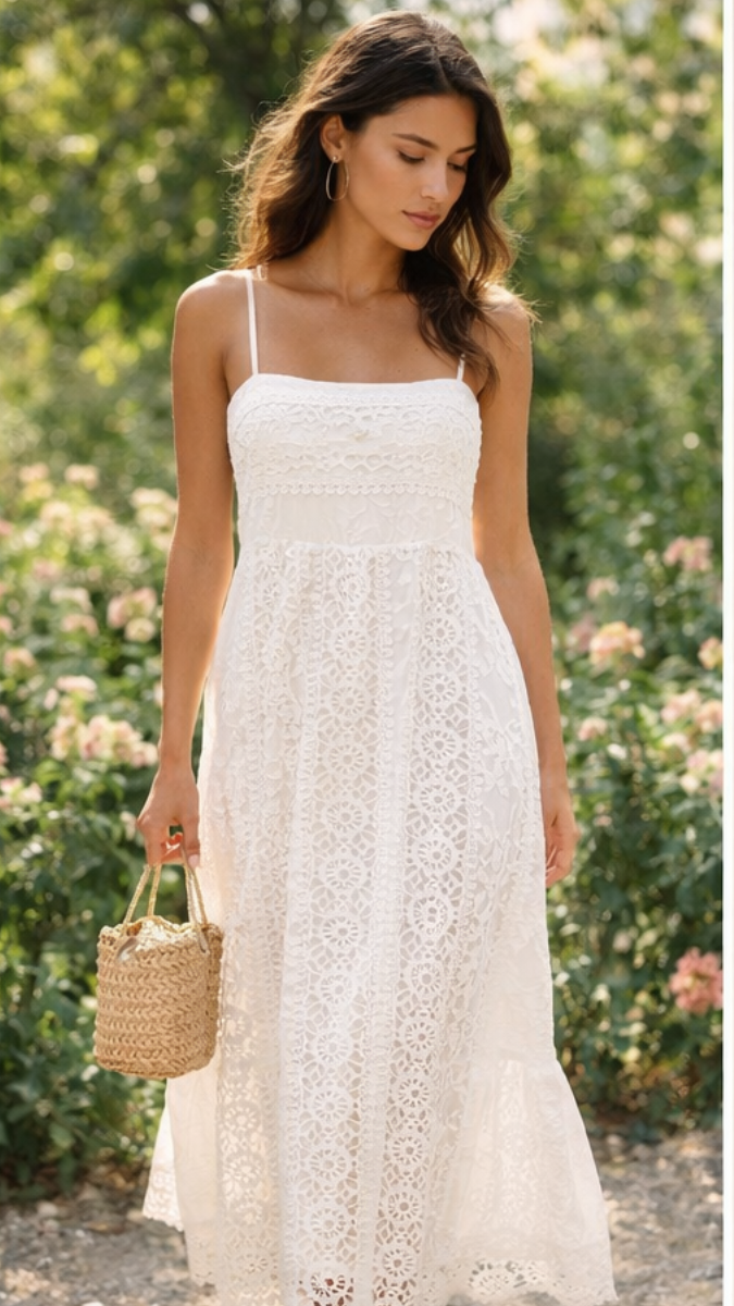 Lace Designed Strap Sleeve Midi Dress FC2273