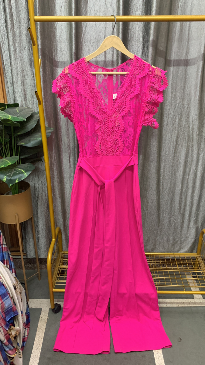Lace Designed Upper With Broad Belt Jumpsuit FC2476
