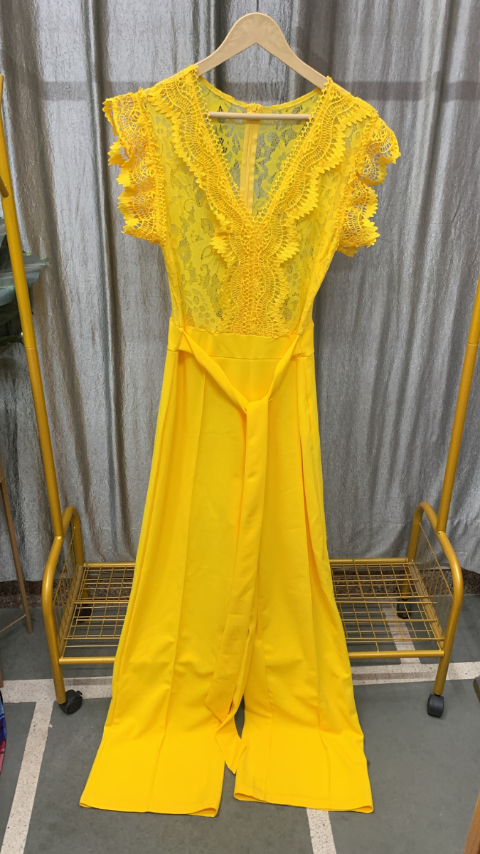 Lace Designed Upper With Broad Belt Jumpsuit FC2476