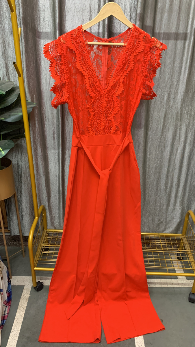 Lace Designed Upper With Broad Belt Jumpsuit FC2476
