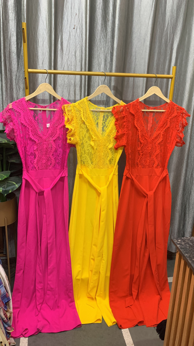 Lace Designed Upper With Broad Belt Jumpsuit FC2476