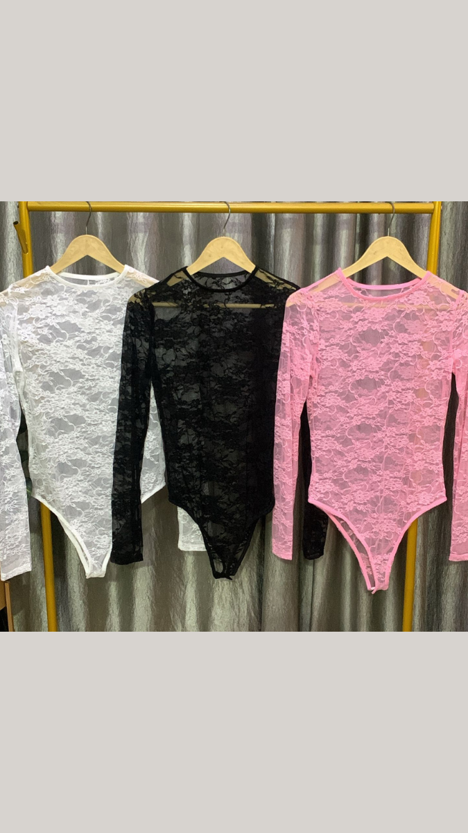 Lace See Through Round Neck Bodysuit FC2192