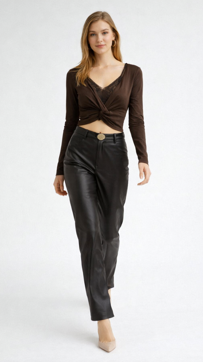 Lace V Neckline Twisted Crop Top FC2317
