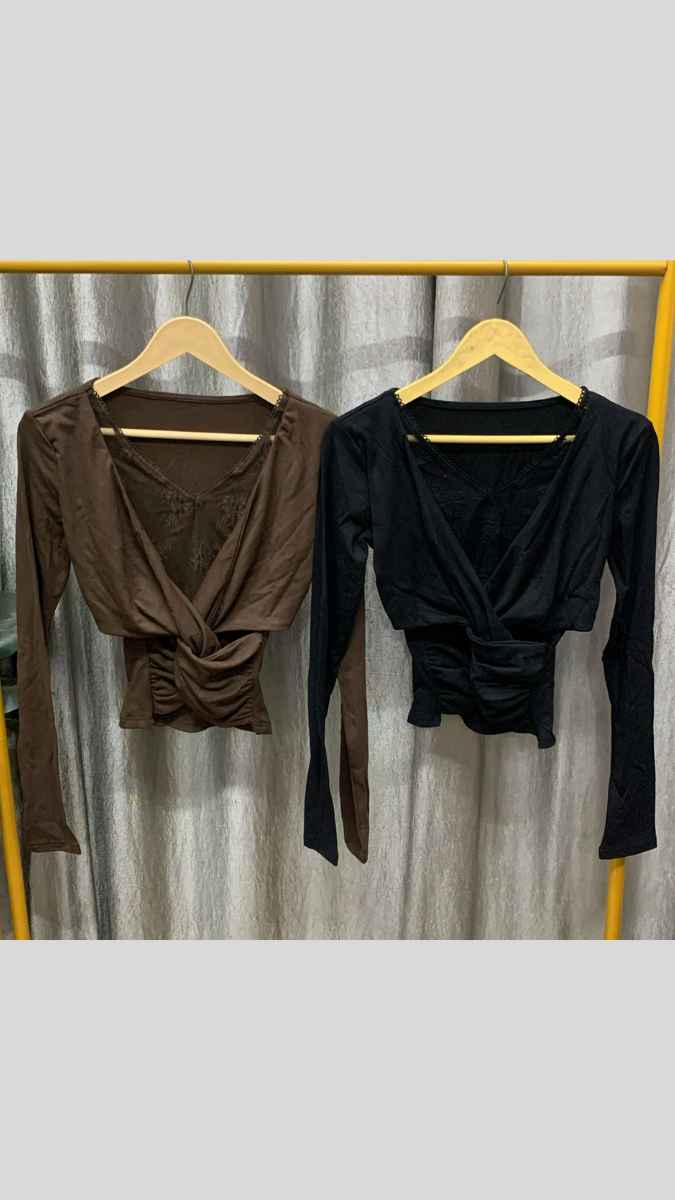 Lace V Neckline Twisted Crop Top FC2317