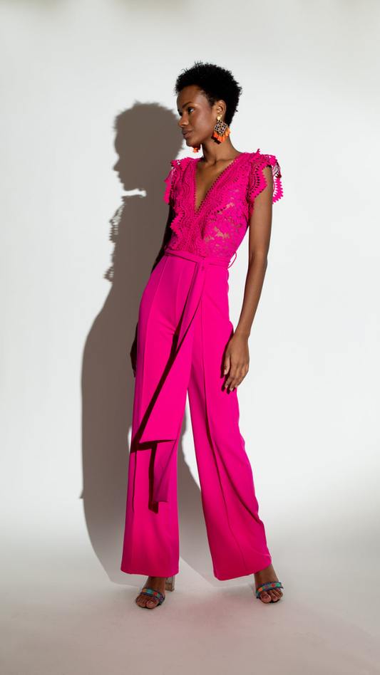 Lace Designed Upper With Broad Belt Jumpsuit FC2476