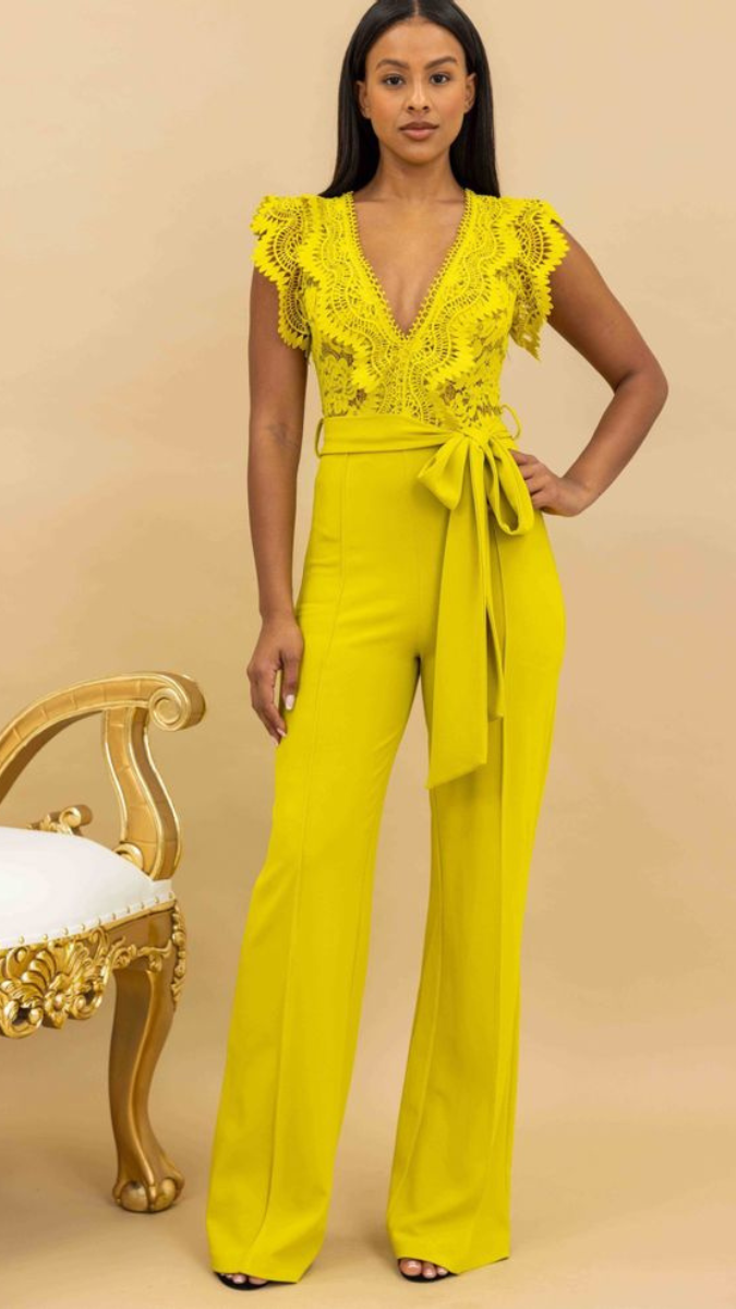 Lace Designed Upper With Broad Belt Jumpsuit FC2476