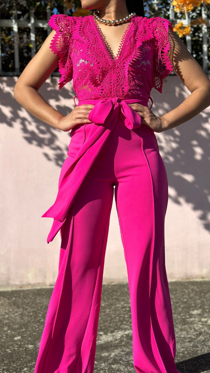 Lace Designed Upper With Broad Belt Jumpsuit FC2476