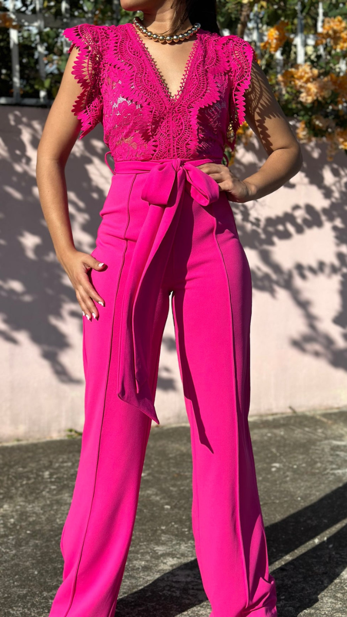 Lace Designed Upper With Broad Belt Jumpsuit FC2476