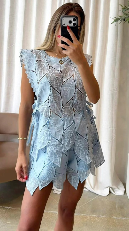 Leaf Cutout Designed Top And Shorts Coord Set FC2516