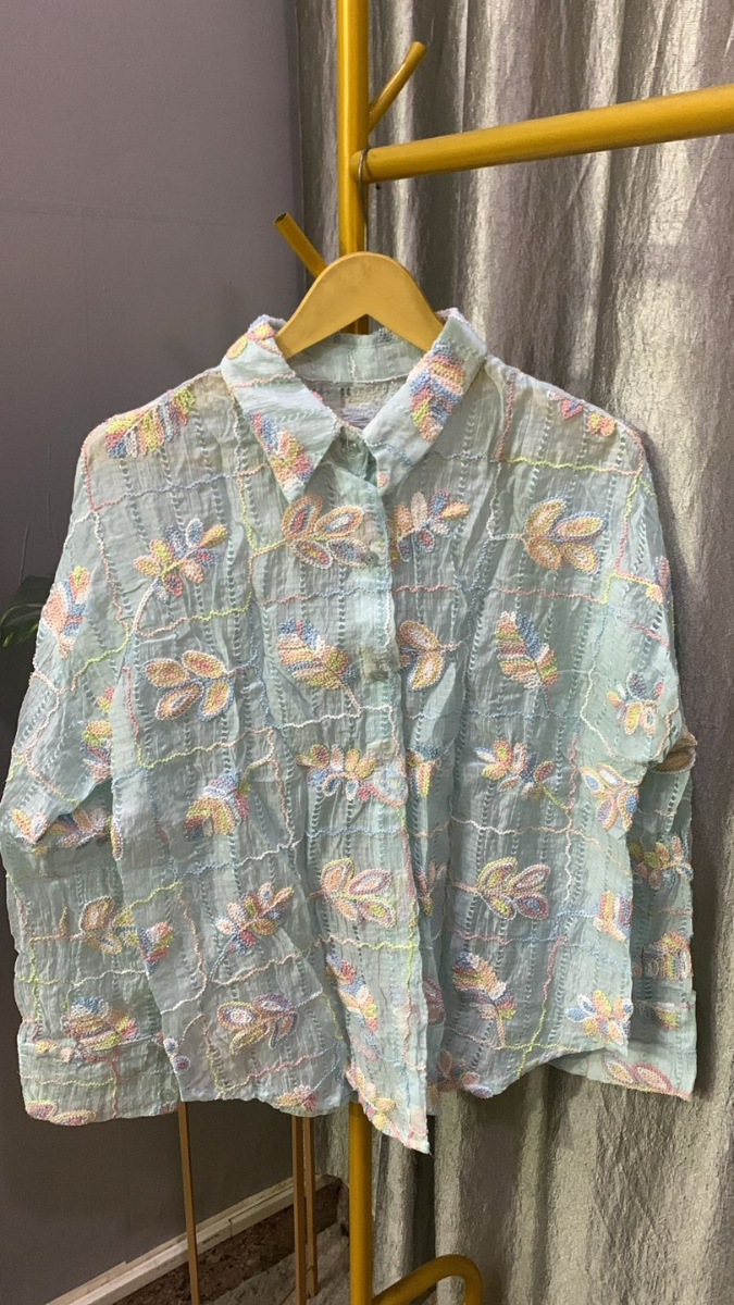 Leaf Embroidery With Checked Shirt FC2155