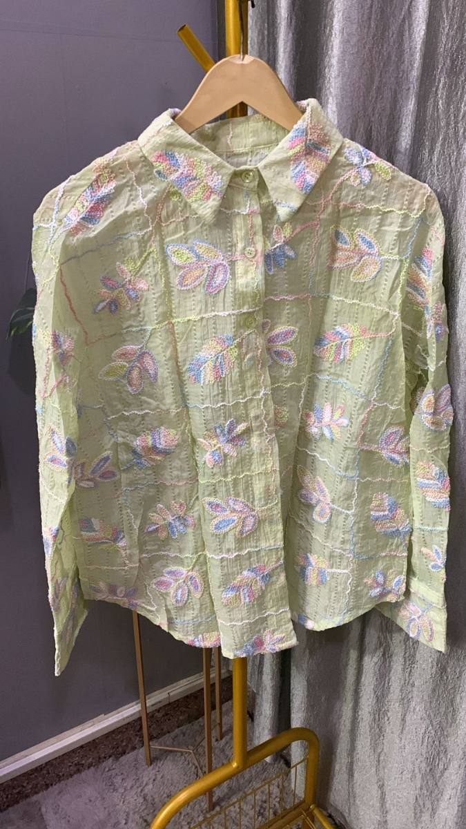 Leaf Embroidery With Checked Shirt FC2155