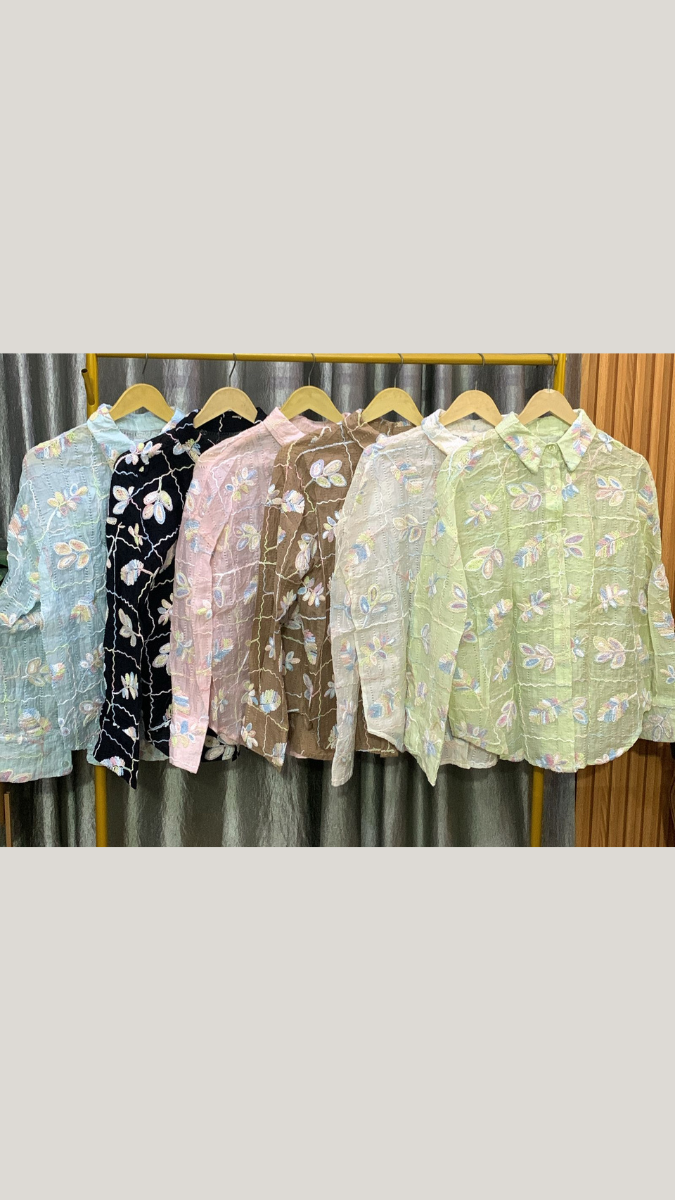 Leaf Embroidery With Checked Shirt FC2155
