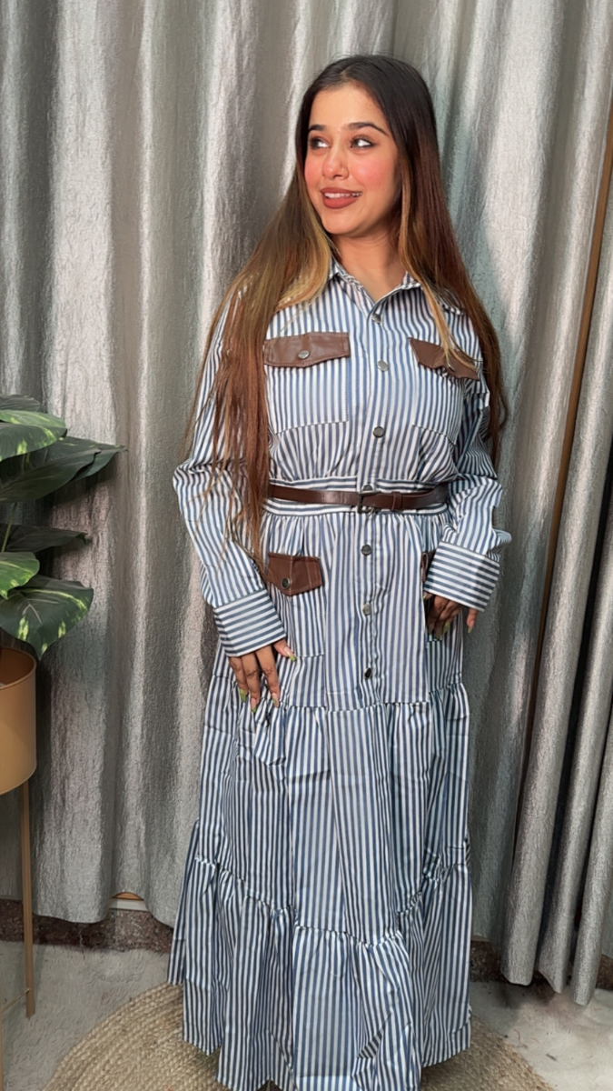 Leather Pocket Designed Lined Dress FC2134