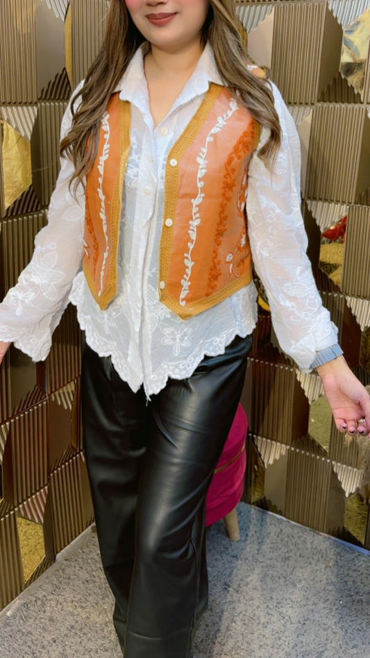 Leather Sleeveless Jacket With Cotton Chikankari Shirt FC2003