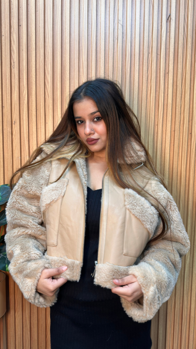Leather Embedded Fur Coat FC1725