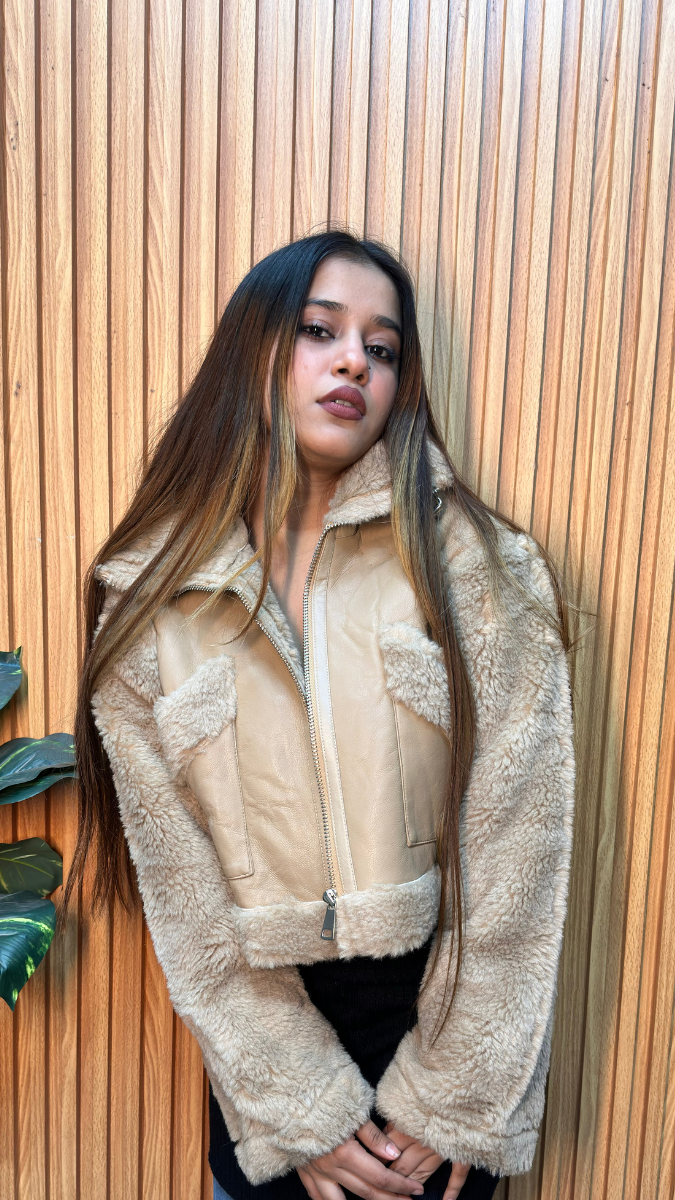Leather Embedded Fur Coat FC1725